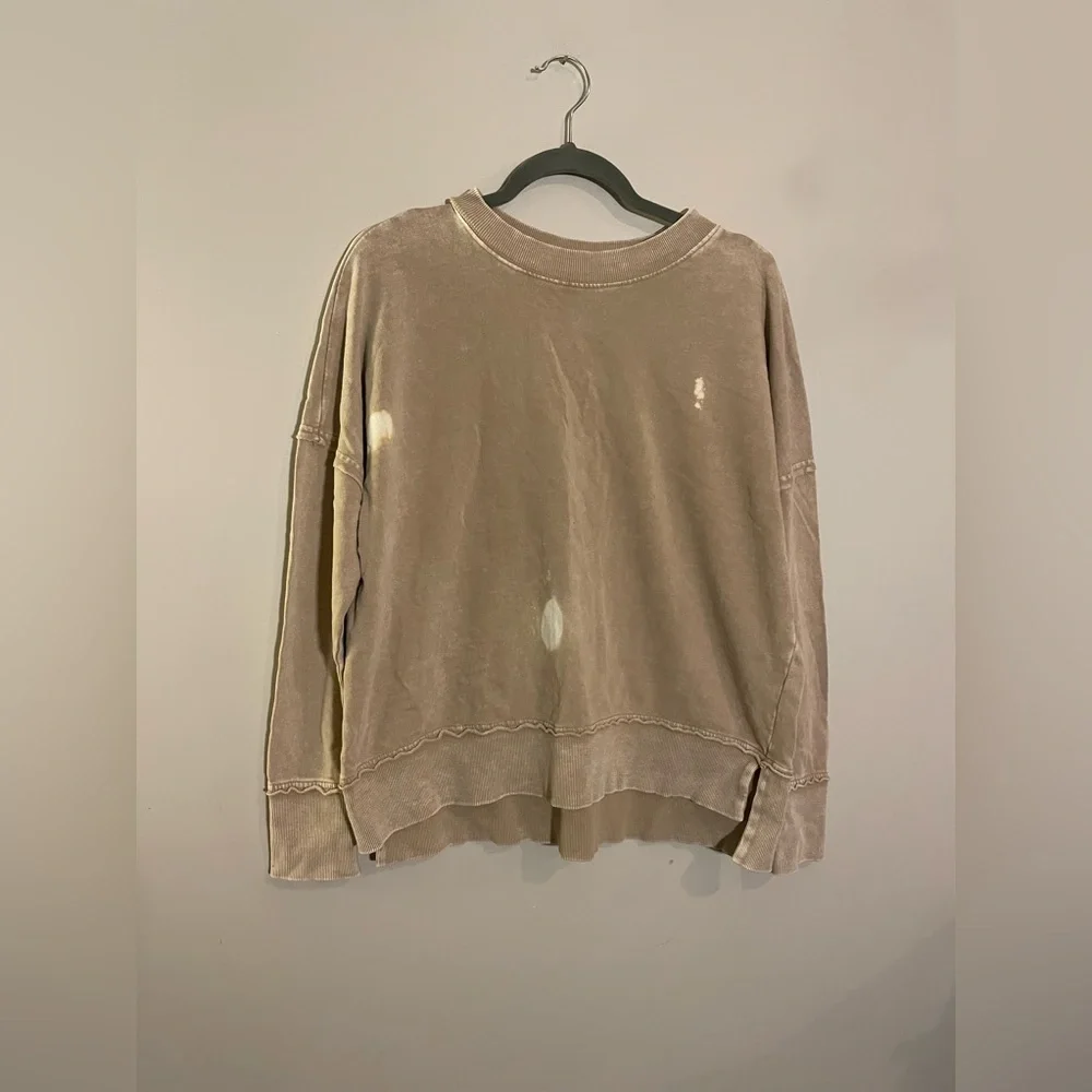 Easel Tan Bleach Crew Neck Sweatshirt - Picture 1 of 5